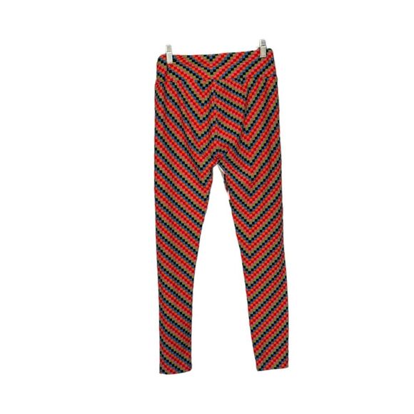 LuLaRoe Women's Chevron Print Orange Multi Checkered Ankle Slimming Leggings OS - Picture 2 of 14